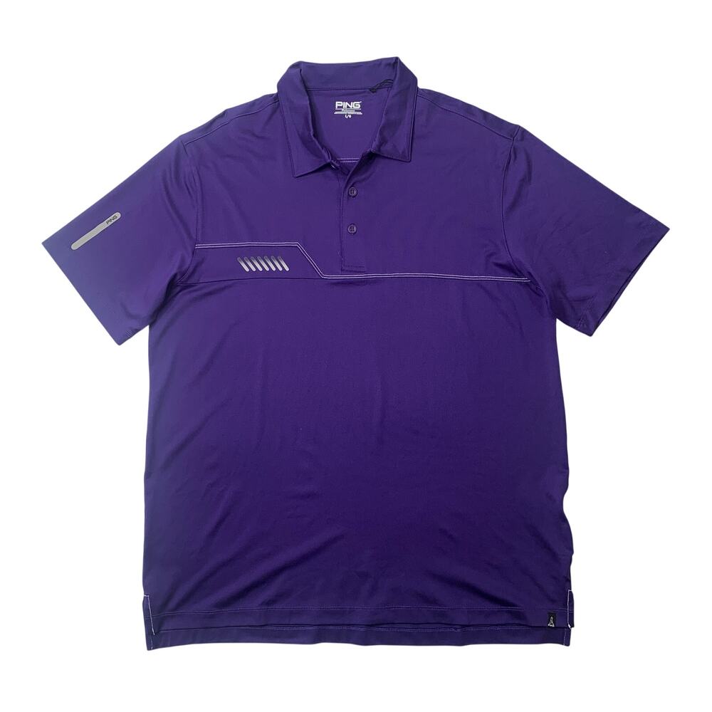 Ping Shirt Mens L Large Purple Performance 3 Button Placket Droptail Hem Golf